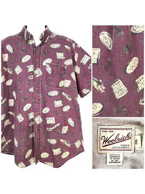 Woolrich Fly Fishing Lures Mens Vtg Button Down Shirt size 2XL 54x35 Tall Cotton